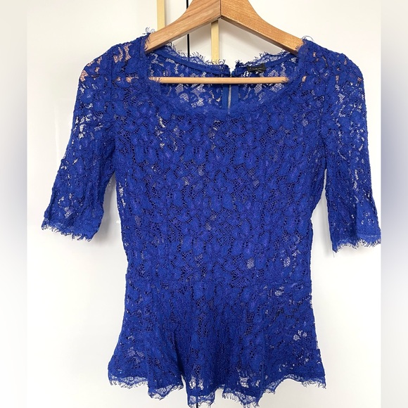 Aritzia I. Babton Blue Lace Peplum Top size xs - Picture 2 of 4